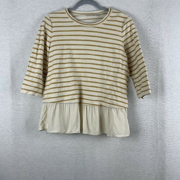 3/$15 Logo by Lori Goldstein Top Small Yellow Stripe top - Picture 1 of 5